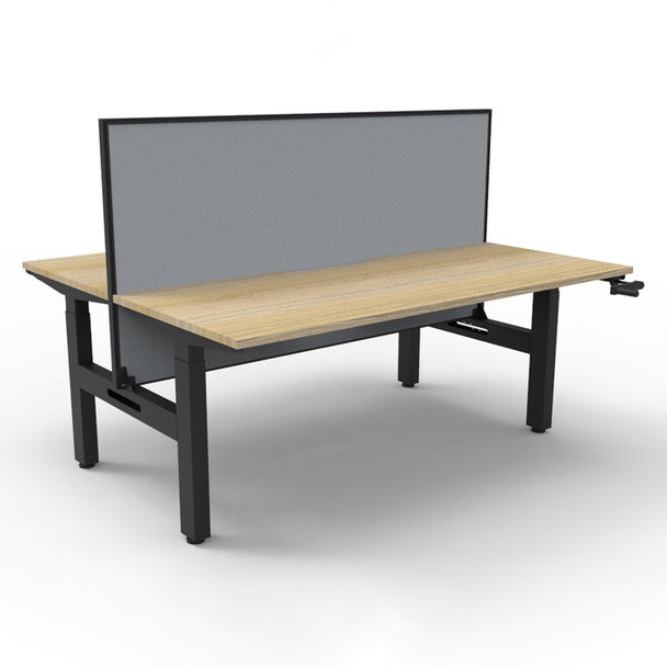 Rapidline Boost Crank Back To Back Workstation with Screen 1500mm W Natural Oak Top / Black Frame | Mega Office Supplies