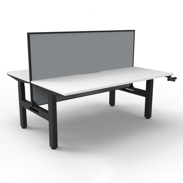 Rapidline Boost Crank Back To Back Workstation with Screen 1800mm W Natural White Top / Black Frame | Mega Office Supplies