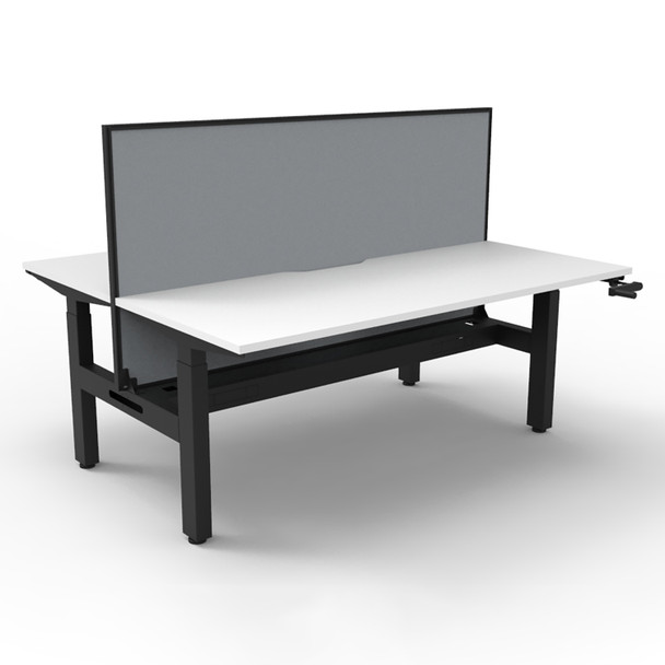 Rapidline Boost Crank Back To Back Workstation with Screen and Cable Tray 1200mm W Natural White Top / Black Frame | Mega Office Supplies