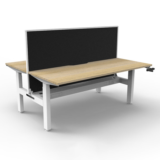 Rapidline Boost Crank Back To Back Workstation with Screen and Cable Tray 1200mm W Natural Oak Top / White Frame | Mega Office Supplies