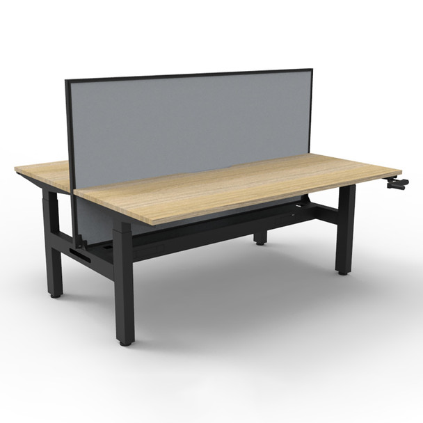 Rapidline Boost Crank Back To Back Workstation with Screen and Cable Tray 1200mm W Natural Oak Top / Black Frame | Mega Office Supplies