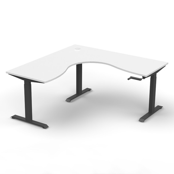 Rapidline Boost Crank Corner Workstation 1800 x 1500mm W Natural White Top / Black Frame | Mega Office Supplies