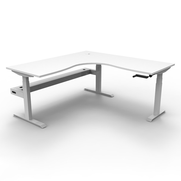 Rapidline Boost Crank Corner Workstation with Cable Tray 1800 x 1500mm W Natural White Top / White Frame | Mega Office Supplies