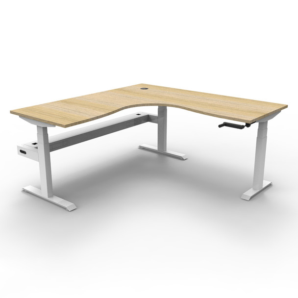 Rapidline Boost Crank Corner Workstation with Cable Tray 1800 x 1500mm W Natural Oak Top / White Frame | Mega Office Supplies