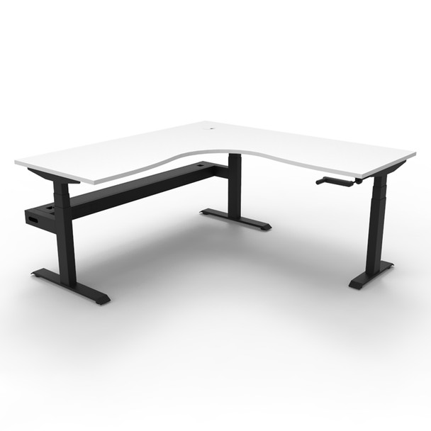 Rapidline Boost Crank Corner Workstation with Cable Tray 1800 x 1800mm W Natural White Top / Black Frame | Mega Office Supplies