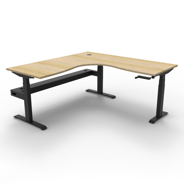 Rapidline Boost Crank Corner Workstation with Cable Tray 1800 x 1800mm W Natural Oak Top / Black Frame | Mega Office Supplies