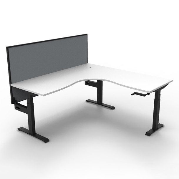 Rapidline Boost Crank Corner Workstation with Screen 1500 x 1500mm W Natural White Top / Black Frame | Mega Office Supplies