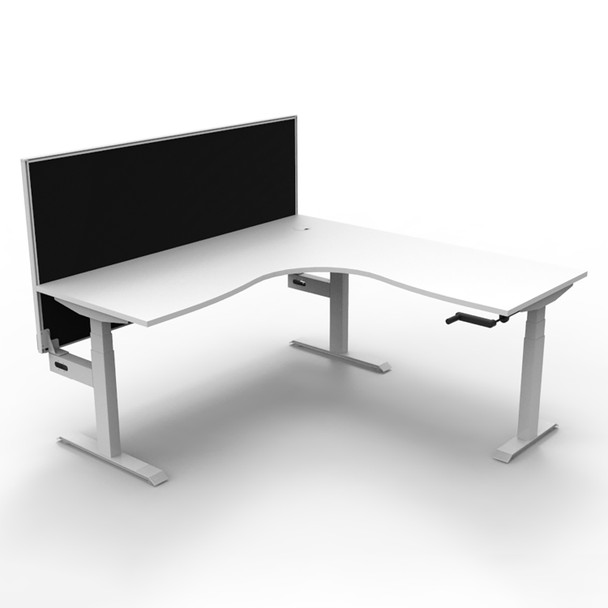 Rapidline Boost Crank Corner Workstation with Screen 1800 x 1500mm W Natural White Top / White Frame | Mega Office Supplies