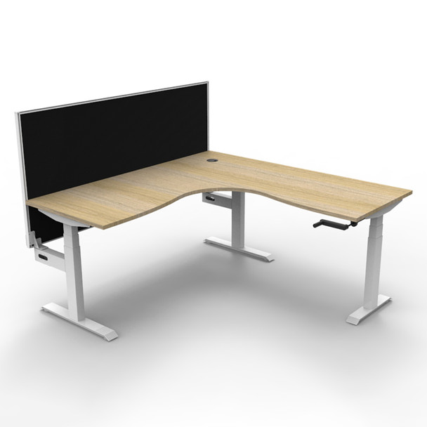Rapidline Boost Crank Corner Workstation with Screen 1800 x 1500mm W Natural Oak Top / White Frame | Mega Office Supplies