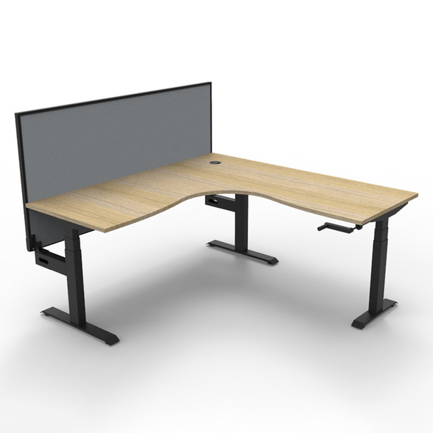 Rapidline Boost Crank Corner Workstation with Screen 1800 x 1800mm W Natural Oak Top / Black Frame | Mega Office Supplies