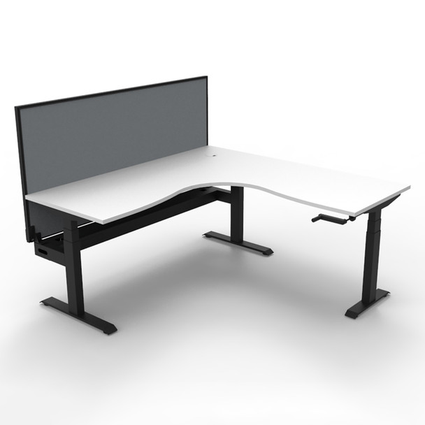 Rapidline Boost Crank Corner Workstation with Screen and Cable Tray 1500 x 1500mm W Natural White Top / Black Frame | Mega Office Supplies