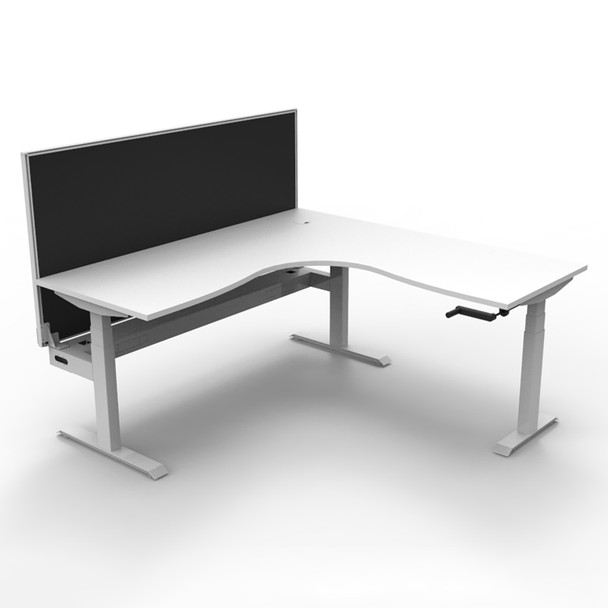 Rapidline Boost Crank Corner Workstation with Screen and Cable Tray 1800 x 1500mm W Natural White Top / White Frame | Mega Office Supplies
