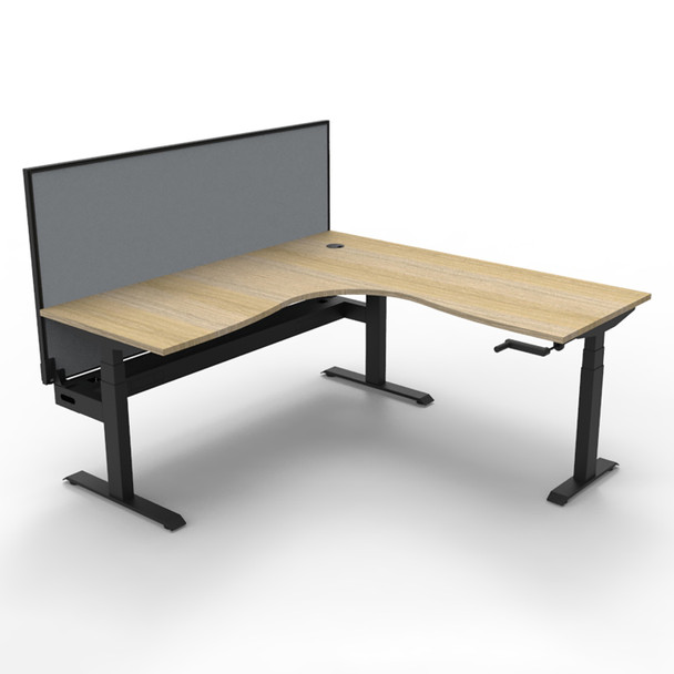 Rapidline Boost Crank Corner Workstation with Screen and Cable Tray 1800 x 1500mm W Natural Oak Top / Black Frame | Mega Office Supplies