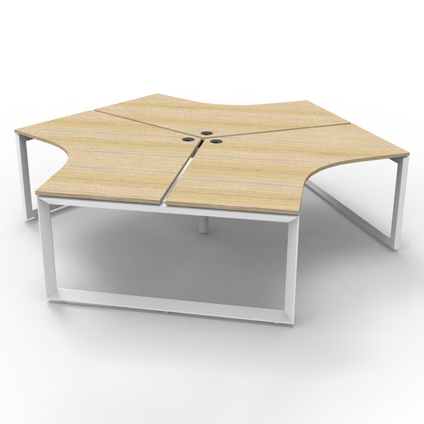Rapidline Deluxe Infinity 120 Degree Workstation Loop Leg without Screen Natural Oak Top / White Frame | Mega Office Supplies