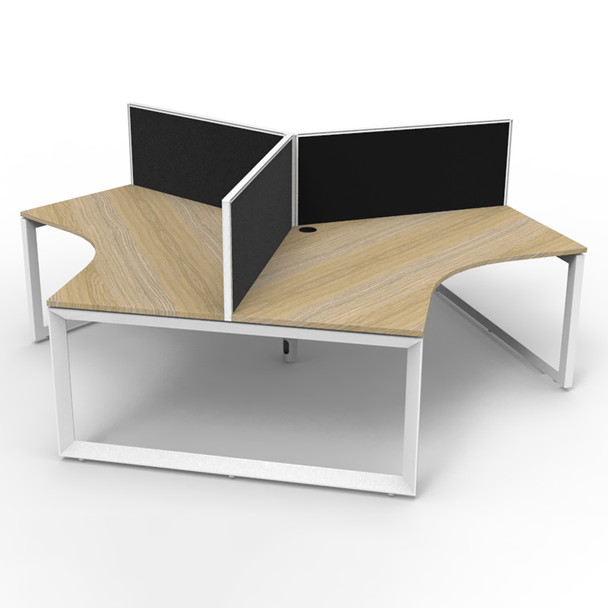 Rapidline Deluxe Infinity 3 Person 120 Degree Workstation Loop Leg with Screen Natural Oak / White