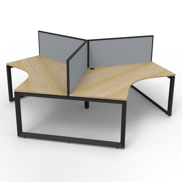 Rapidline Deluxe Infinity 3 Person 120 Degree Workstation Loop Leg with Screen Natural Oak / Black