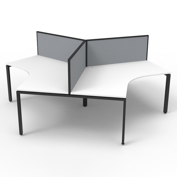 Rapidline Deluxe Infinity 3 Person 120 Degree Workstation Profile Leg with Screen Natural White / Black
