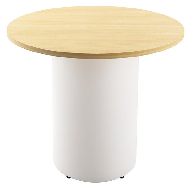 Rapidline Drum Base Round Table 900mm Dia x 730mm H Natural Oak Top / White Frame | Mega Office Supplies