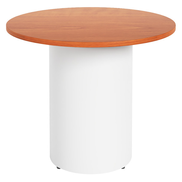 Rapidline Drum Base Round Table 900mm Dia x 730mm H Cherry Top / White Frame | Mega Office Supplies