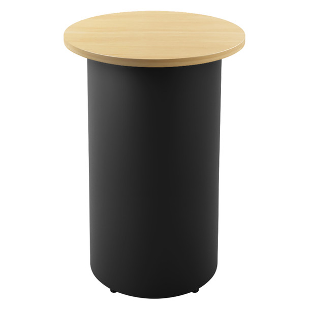 Rapidline Drum Base Round High Bar Table 600mm Dia x 1050mm H Natural Oak Top / Black Frame | Mega Office Supplies