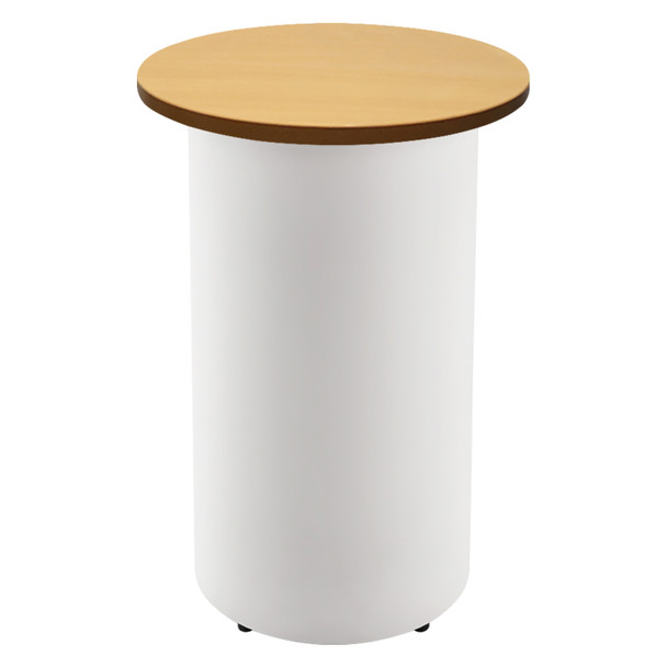 Rapidline Drum Base Round High Bar Table 600mm Dia x 1050mm H Beech Top / White Frame | Mega Office Supplies