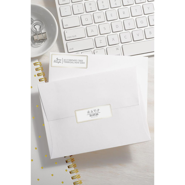 Avery 63.5 x 24 mm, Laser & Inkjet | 16UP - Multi-Use Labels with Gold Border - 10/Pack | Mega Office Supplies