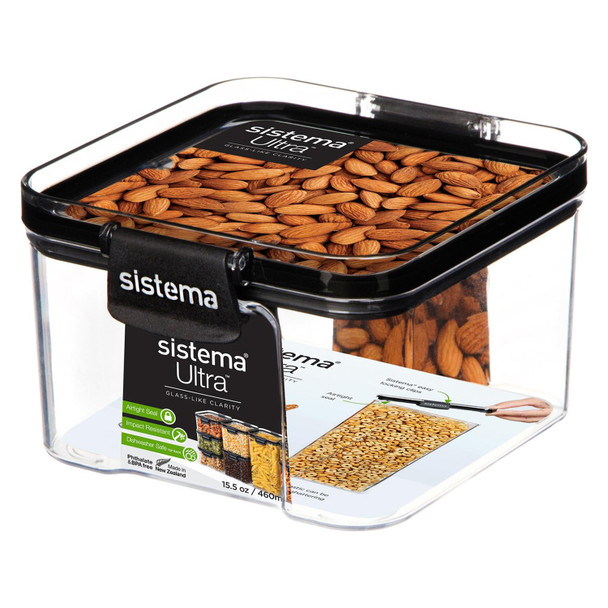 Sistema Ultra Clear Plastic Container Square 460ml Black
