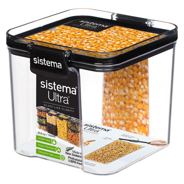 Sistema Ultra Clear Plastic Container Square 700ml Black
