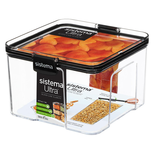 Sistema Ultra Clear Plastic Container Square 1.4L Black