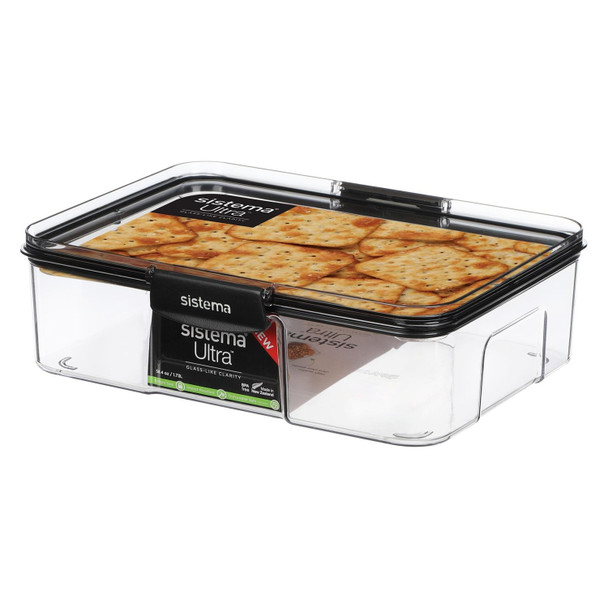 Sistema Ultra Clear Plastic Container Rectangle 1.73L Black