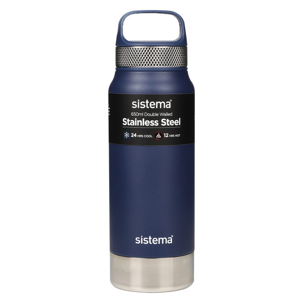 Sistema Stainless Steel Insulated Drink Bottle 650ml with Carry Handle Assorted