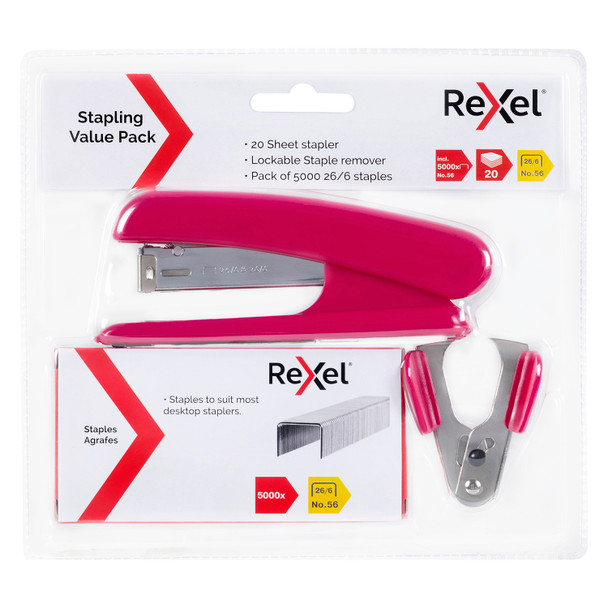 Rexel Stapler Set Pink Value Pack