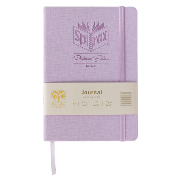 Spirax Platinum Journal Linen-Look A5 160 Page Iris 7mm Lined Pack of 10