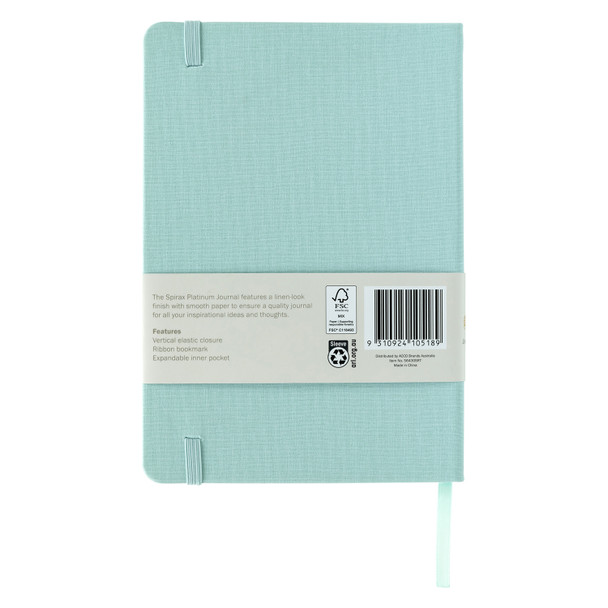 Spirax Platinum Journal Linen-Look A5 Sage 160 Page 7mm Lined Pack of 10