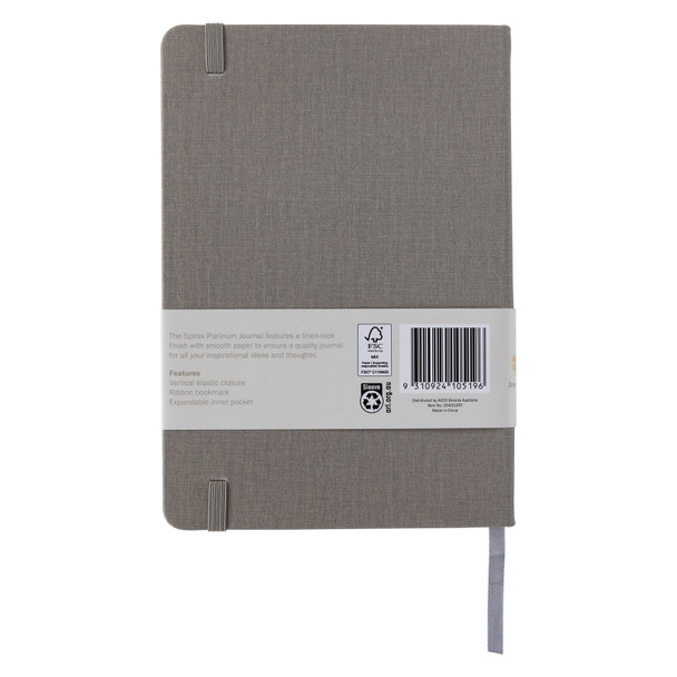 Spirax Platinum Journal Linen-Look A5 Storm 160 Page 7mm Lined Pack of 10