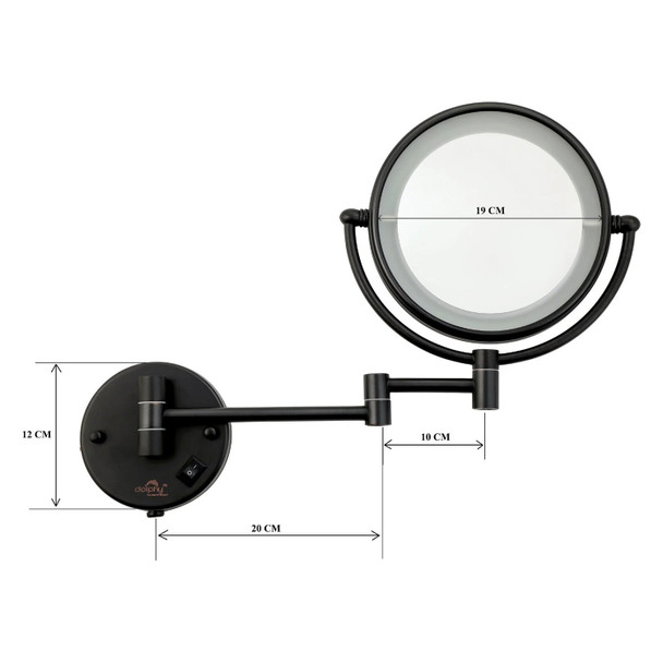 Dolphy Wall Mount Black 5X LED Magnifying Mirror | Mega Office Supplies