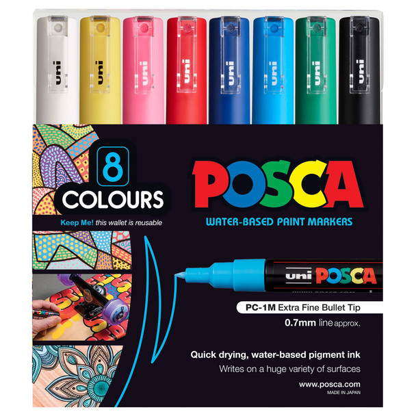 Posca PC-1M Paint Marker Pen Bullet Extra Fine Assorted Wallet of 8