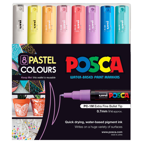 Posca PC-1M Paint Marker Pen Extra Fine Tip Pastel Assorted Wallet 8 | Mega Office Supplies