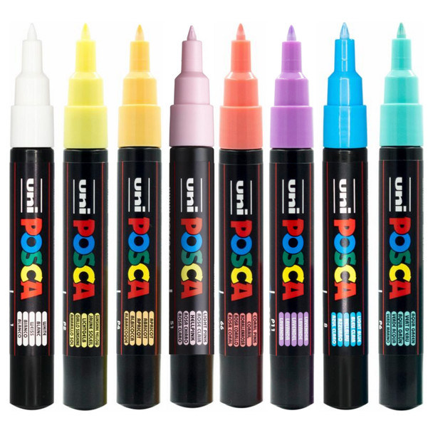 Posca PC-1M Paint Marker Pen Extra Fine Pastel Assorted Bullet Wallet of 8