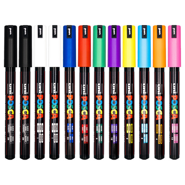 Posca PC-1MR Paint Marker Pen Ultra-Fine Bullet Tip Assorted Set 12 | Mega Office Supplies