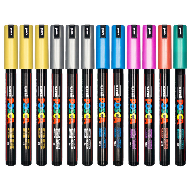 Posca PC-1MR Paint Marker Pen Bullet Ultra Fine Metallic Assorted Set of 12