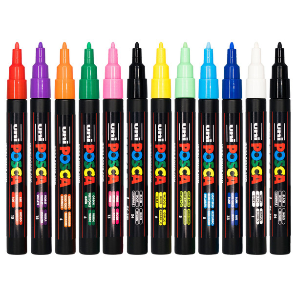 Posca PC-3M Paint Marker Pen Bright Assorted Bullet Fine Set of 12