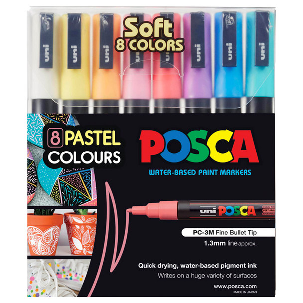 Posca PC-3M Paint Marker Pen Fine Bullet Tip Pastel Assorted Wallet 8 | Mega Office Supplies