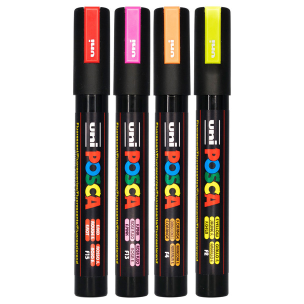Posca PC-5M Paint Marker Pen Fluoro Assorted Bullet Medium Wallet of 4