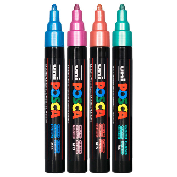 Posca PC-5M Paint Marker Pen Medium Metallic Assorted Bullet Wallet of 4