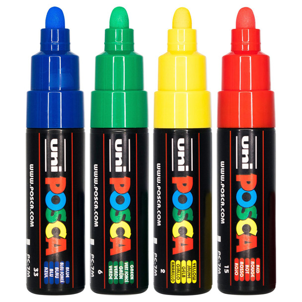 Posca PC-7M Paint Marker Pen Bold Assorted Bullet Wallet of 4