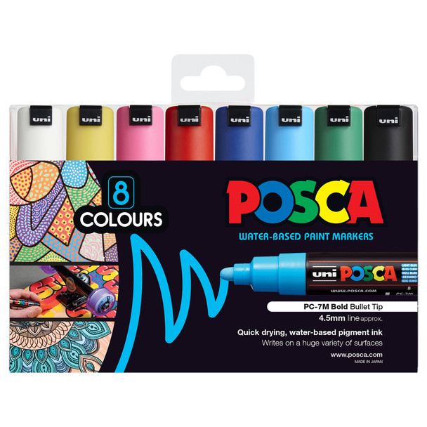 Posca PC-7M Paint Marker Pen Bullet Bold Assorted Wallet of 8