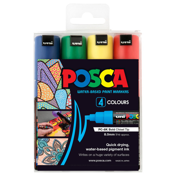 Posca PC-8K Paint Marker Pen Chisel Bold Assorted Wallet of 4