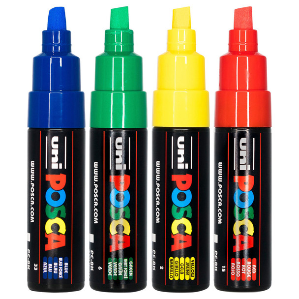 Posca PC-8K Paint Marker Pen Bold Assorted Chisel Wallet of 4