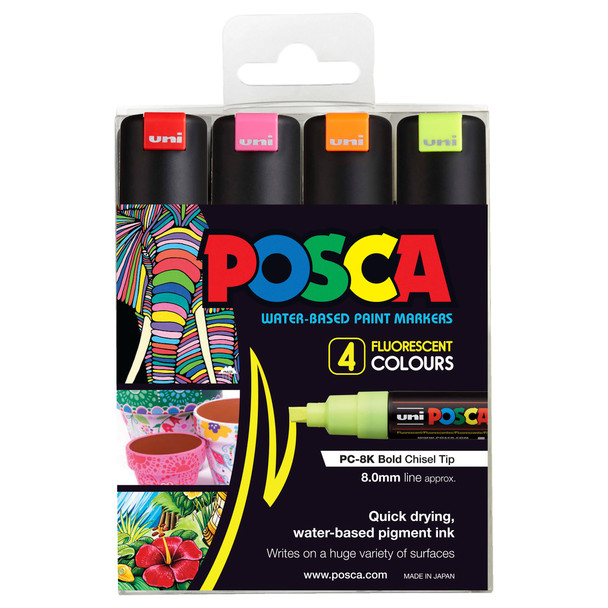 Posca PC-8K Paint Marker Pen Chisel Bold Fluoro Assorted Wallet of 4